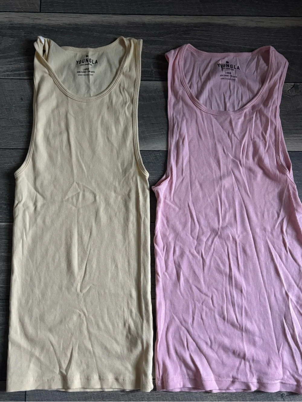 YoungLA Ribbed Tank Tops — Cream & Light Pink Duo